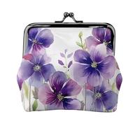 Porte-monnaie en cuir pour femme avec fermeture à baiser, porte-monnaie aquarelle fleurs violettes