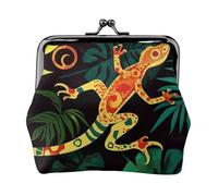 Porte-monnaie en cuir pour femme avec fermeture à baiser, portefeuille gecko et feuilles tropicales