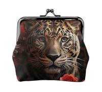 Porte-monnaie en cuir pour femme avec fermeture à baiser, rose rouge et tigre, mini porte-monnaie