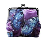 Porte-monnaie en cuir pour femme avec fermeture à baiser, rose violette avec beau papillon dessus