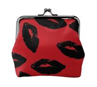 Porte-monnaie en cuir pour femme avec fermeture à baiser, rouge et noir, mini porte-monnaie