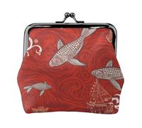 Porte-monnaie en cuir pour femme avec fermoir à baiser, motif animal marin, rouge
