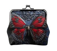 Porte-monnaie en cuir pour femme avec fermoir à baiser, papillon rouge, mini porte-monnaie