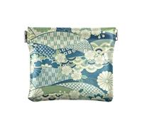 Porte-monnaie en cuir pour femme avec fermoir unique Vert zéphyr Fleurs de cerisier