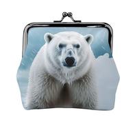 Porte-monnaie en cuir pour femme avec mini porte-monnaie en forme de chouette avec verrou à baiser et porte-cartes, Ours polaire blanc cool, One Size, Imprimé
