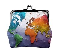 Porte-monnaie en cuir pour femme avec serrure à baiser, carte du monde coloré, mini porte-monnaie