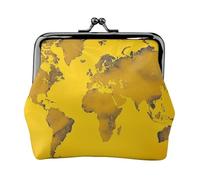 Porte-monnaie en cuir pour femme avec serrure à baiser, carte du monde jaune, mini porte-monnaie