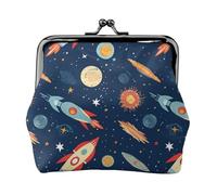 Porte-monnaie en cuir pour femme avec serrure à baiser, porte-monnaie fusée dans l'espace