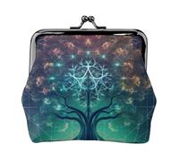 Porte-monnaie en cuir pour femme avec serrure à baiser, porte-monnaie numérique, icône d'arbre futuriste avec espace d'embrayage