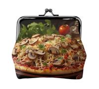 Porte-monnaie en cuir pour femme avec serrure à baiser, porte-monnaie pour pizza, champignons et tomates