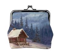 Porte-monnaie en cuir pour femme avec serrure à baiser, portefeuille Cabine dans les bois Mini sac à main