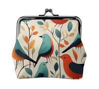 Porte-monnaie en cuir pour femme avec serrure à baiser, portefeuille floqué d'oiseaux, mini porte-monnaie