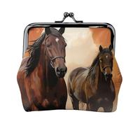 Porte-monnaie en cuir pour femme avec serrure à baiser, silhouette de cheval marron, mini porte-monnaie