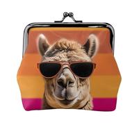 Porte-monnaie en cuir pour femme avec verrou de baiser, camel portant des lunettes de soleil, mini porte-monnaie pochette à monnaie