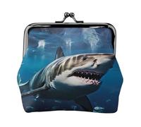 Porte-monnaie en cuir pour femme avec verrou de baiser, excellent sac à main en forme de requin blanc