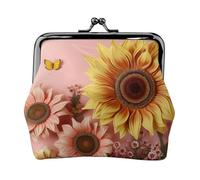 Porte-monnaie en cuir pour femme avec verrou de baiser, grand tournesol