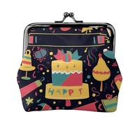 Porte-monnaie en cuir pour femme avec verrou de baiser, images « Happy Birthday »