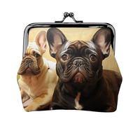 Porte-monnaie en cuir pour femme avec verrou de baiser, joli motif bouledogue français, pochette à monnaie