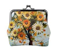 Porte-monnaie en cuir pour femme avec verrou de baiser, motif arbre floral et marguerites