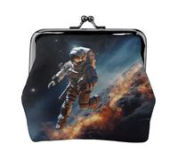 Porte-monnaie en cuir pour femme avec verrou de baiser, motif astronaute volant dans l'espace
