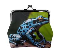 Porte-monnaie en cuir pour femme avec verrou de baiser, motif grenouille et fléchette bleue