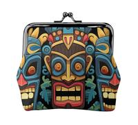 Porte-monnaie en cuir pour femme avec verrou de baiser, motif masque tiki coloré, mini pochette à monnaie