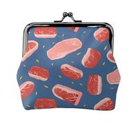 Porte-monnaie en cuir pour femme avec verrou de baiser, motif tranches de viande, mini sac à main