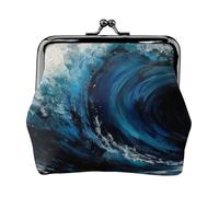 Porte-monnaie en cuir pour femme avec verrou de baiser, motif vague bleue, pochette à monnaie mini pochette à monnaie