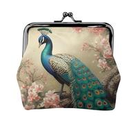 Porte-monnaie en cuir pour femme avec verrou de baiser, paon oriental sur arbre à fleurs, mini porte-monnaie