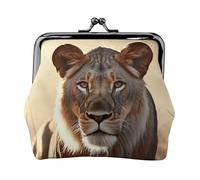 Porte-monnaie en cuir pour femme avec verrou de baiser, pochette à monnaie pour femme, motif lion