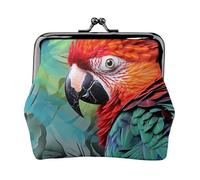 Porte-monnaie en cuir pour femme avec verrou de baiser, pochette colorée perroquet
