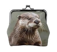Porte-monnaie en cuir pour femme avec verrou de baiser, pochette en forme de loutre