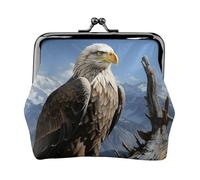 Porte-monnaie en cuir pour femme avec verrou de baiser, porte-monnaie à motif aigle solitaire