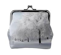 Porte-monnaie en cuir pour femme avec verrou de baiser, porte-monnaie blanc arbre de neige, mini porte-monnaie
