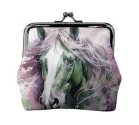 Porte-monnaie en cuir pour femme avec verrou de baiser, porte-monnaie vert cheval