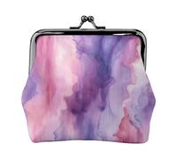Porte-monnaie en cuir pour femme avec verrou de baiser, portefeuille abstrait, aquarelle, violet, mini porte-monnaie