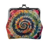 Porte-monnaie en cuir pour femme avec verrou de baiser, portefeuille coloré en spirale Tie Dye Mini porte-monnaie pochette