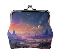 Porte-monnaie en cuir pour femme avec verrou de baiser, portefeuille coloré rétro sur le thème de l'espace