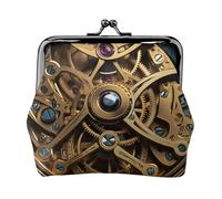 Porte-monnaie en cuir pour femme avec verrou de baiser, portefeuille cool steampunk engrenages, mini porte-monnaie pochette