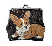 Porte-monnaie en cuir pour femme avec verrou de baiser, portefeuille Corgi qui aime la musique Mini porte-monnaie pochette à monnaie