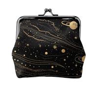 Porte-monnaie en cuir pour femme avec verrou de baiser, portefeuille doré et argenté sur le thème de l'espace