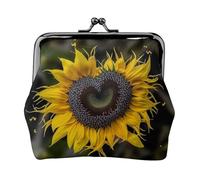 Porte-monnaie en cuir pour femme avec verrou de baiser, portefeuille en forme de cœur tournesol Mini pochette à monnaie