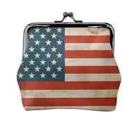 Porte-monnaie en cuir pour femme avec verrou de baiser, portefeuille vintage drapeau américain américain