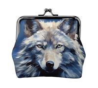 Porte-monnaie en cuir pour femme avec verrou de baiser, tête de loup sur fond bleu, mini porte-monnaie