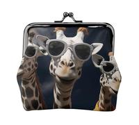 Porte-monnaie en cuir pour femme avec verrou de baiser, trois girafes portant des lunettes de soleil, mini porte-monnaie pochette à monnaie