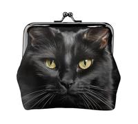 Porte-monnaie en cuir pour femme avec verrou de baiser, un chat noir sur un fond noir
