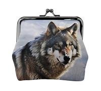 Porte-monnaie en cuir pour femme avec verrou de baiser, un loup debout dans une pochette à neige, mini porte-monnaie