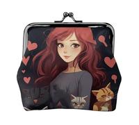 Porte-monnaie en cuir pour femme avec verrou de baiser - Une fille qui aime les chats - Mini porte-monnaie