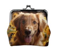 Porte-monnaie en cuir pour femme avec verrou Kiss Lock, Golden Retriever, tournesol, mini porte-monnaie