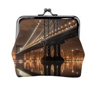 Porte-monnaie en cuir pour femme avec verrou Kiss Lock New York Manhattan Bridge Night Clutch Purse Mini porte-monnaie pochette